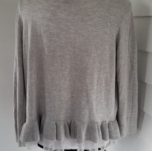 American Eagle Gray Ruffled Cardigan, Lg. - Picture 2 of 5